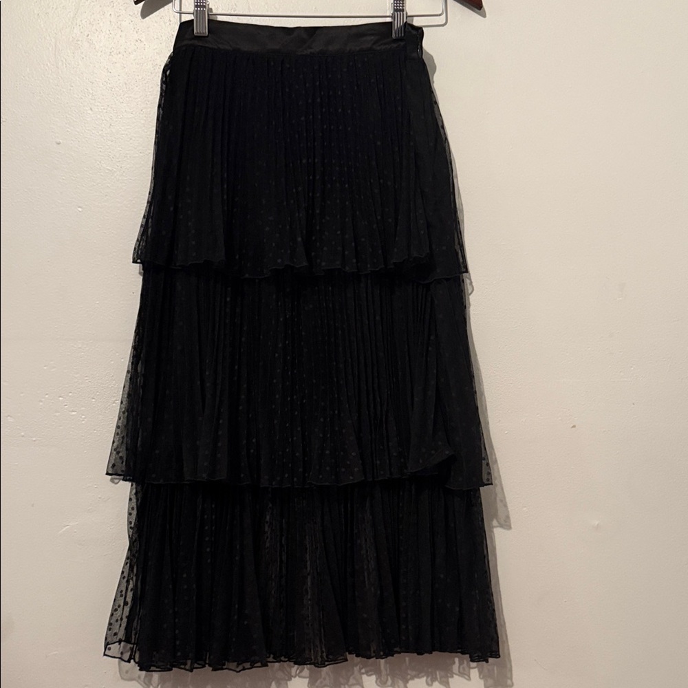 INTERMIX Black Tiered Midi Skirt